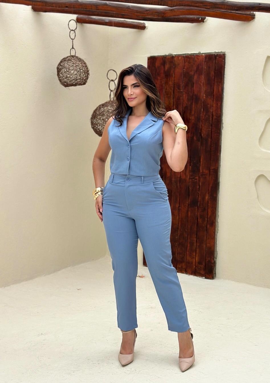 conjunto feminino calça colete linho — foto 1