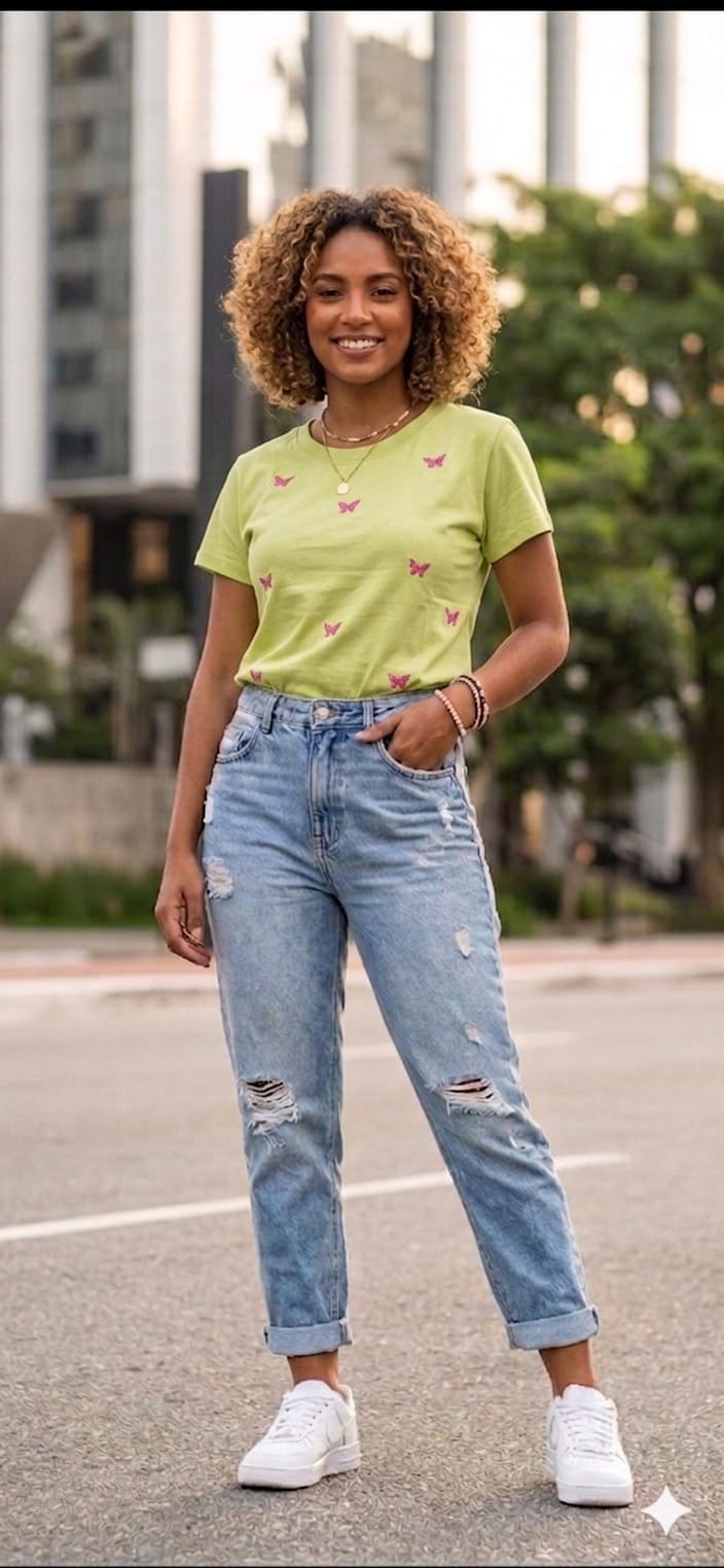 t-shirt com bordado de borboleta