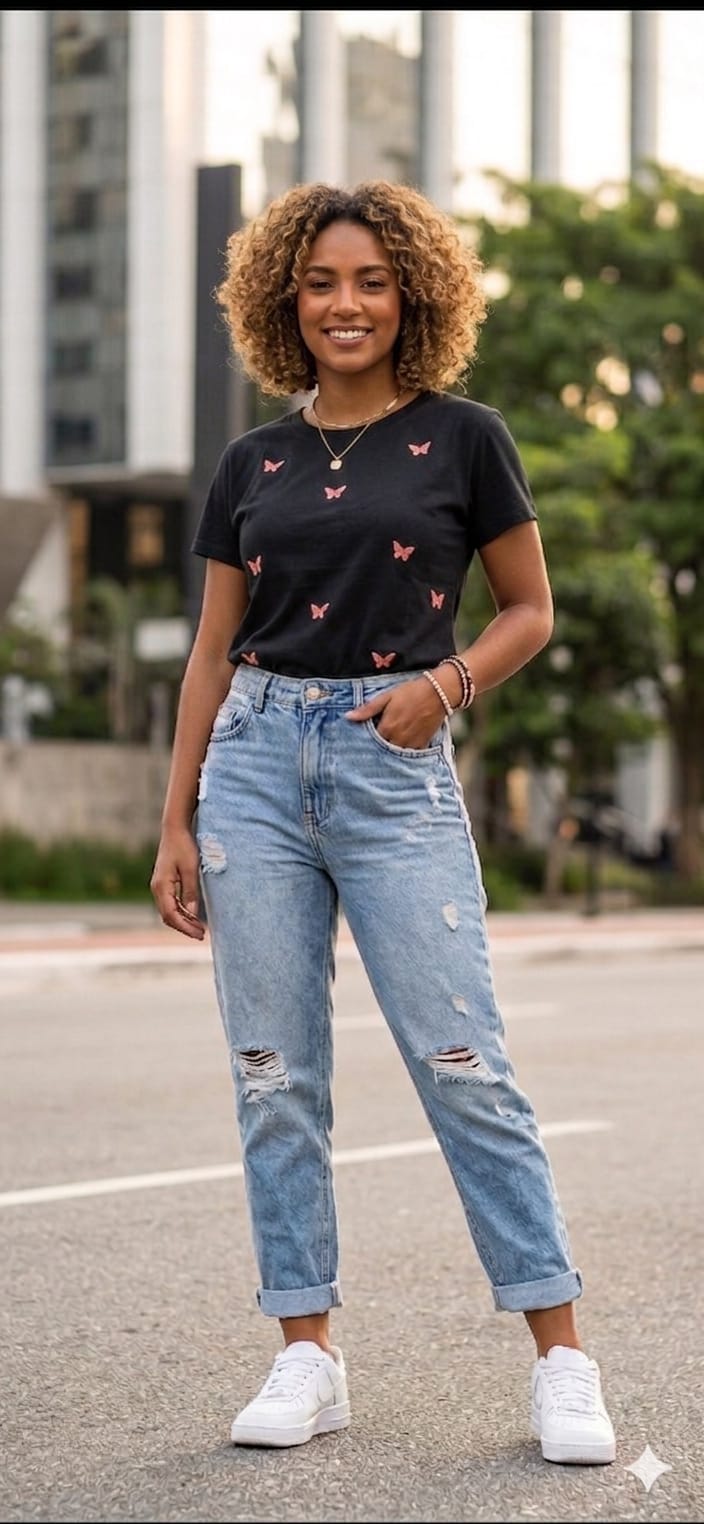 t-shirt com bordado de borboleta — foto 1